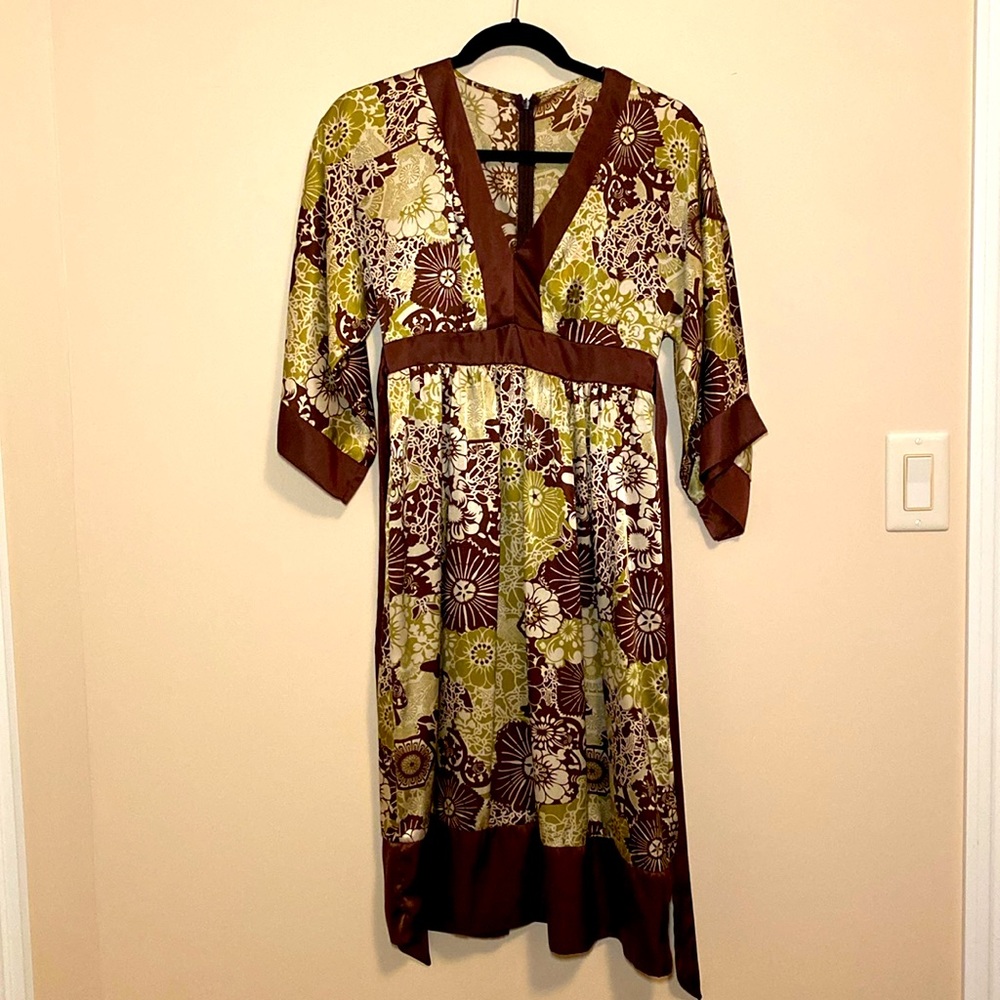 Dress Kimono style empire waist just past knee length. Comfortable & stylish.